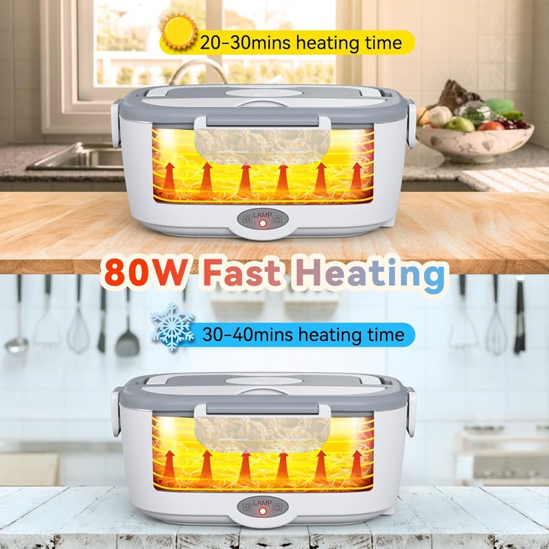 Sitlais Heated Lunch Box for Men&Women - 80W Electric Lunch Box for Adults with Dual 1.5L 304 Stainless Steel Containers Fast Heating Portable Food Warmer for Car&Truck lonchera eléctrica portátil - Image 3